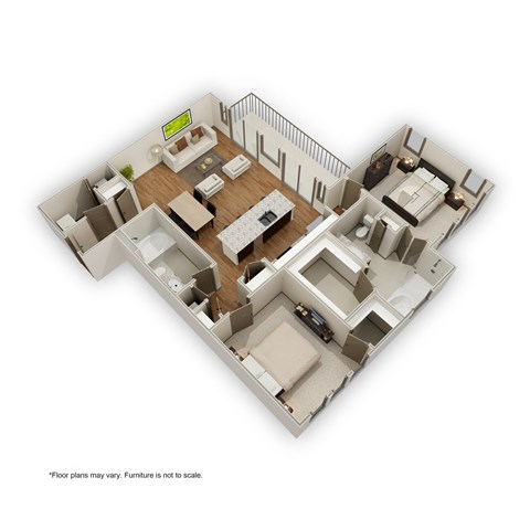 Floor plan for 2 beds, 2 baths, 1329 sqft